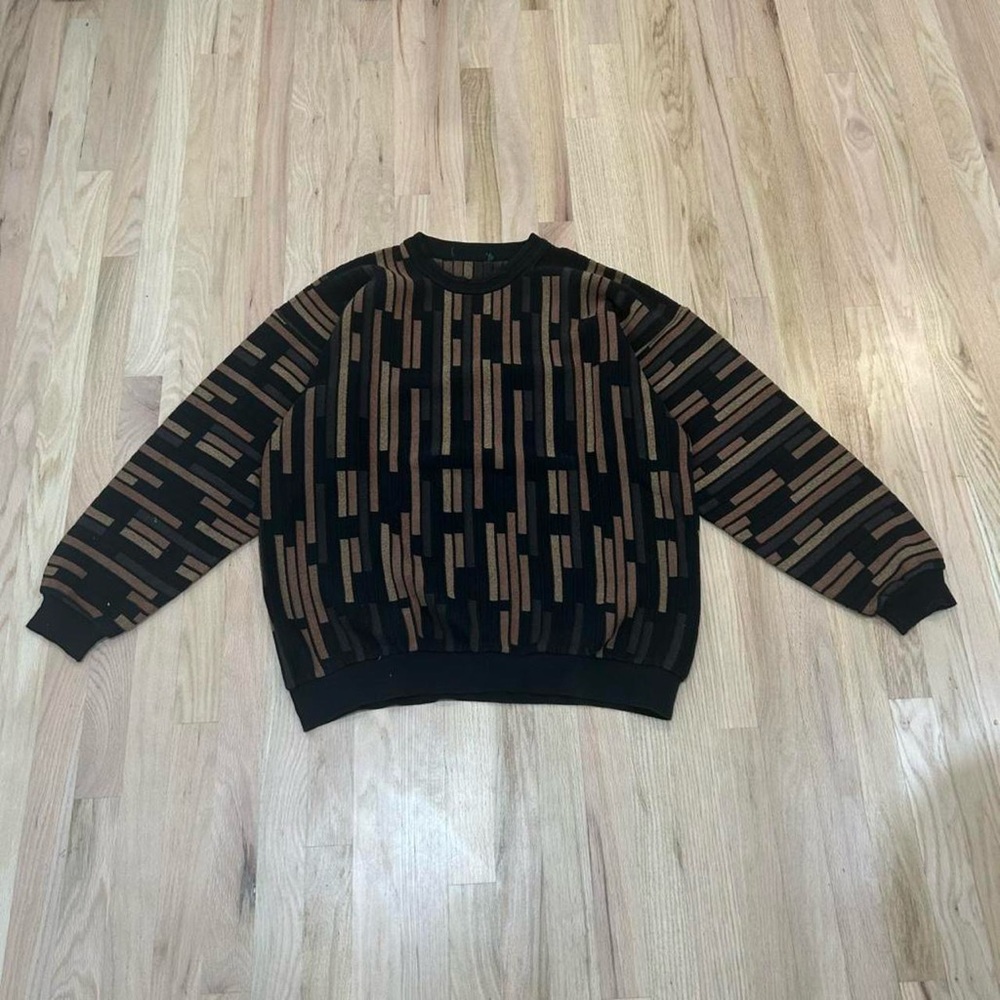 Google Men's Black and Brown Geometric Sweater